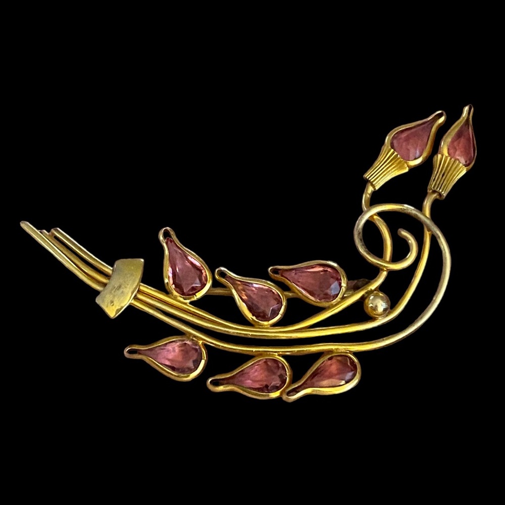 🌹🌹Vintage 12 K Gold Filled Crystal Flower Brooch Pin Pink